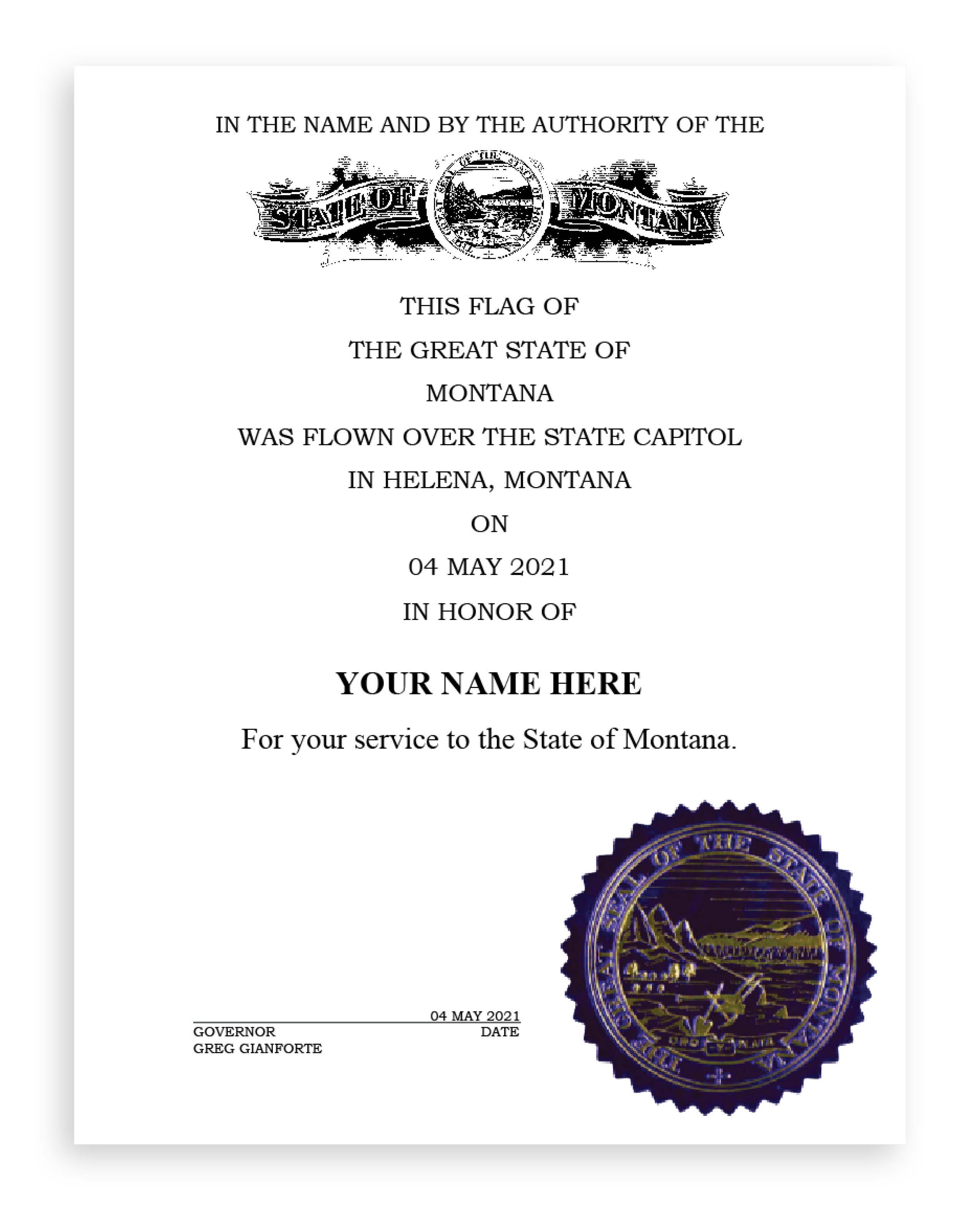 Montana State flag example