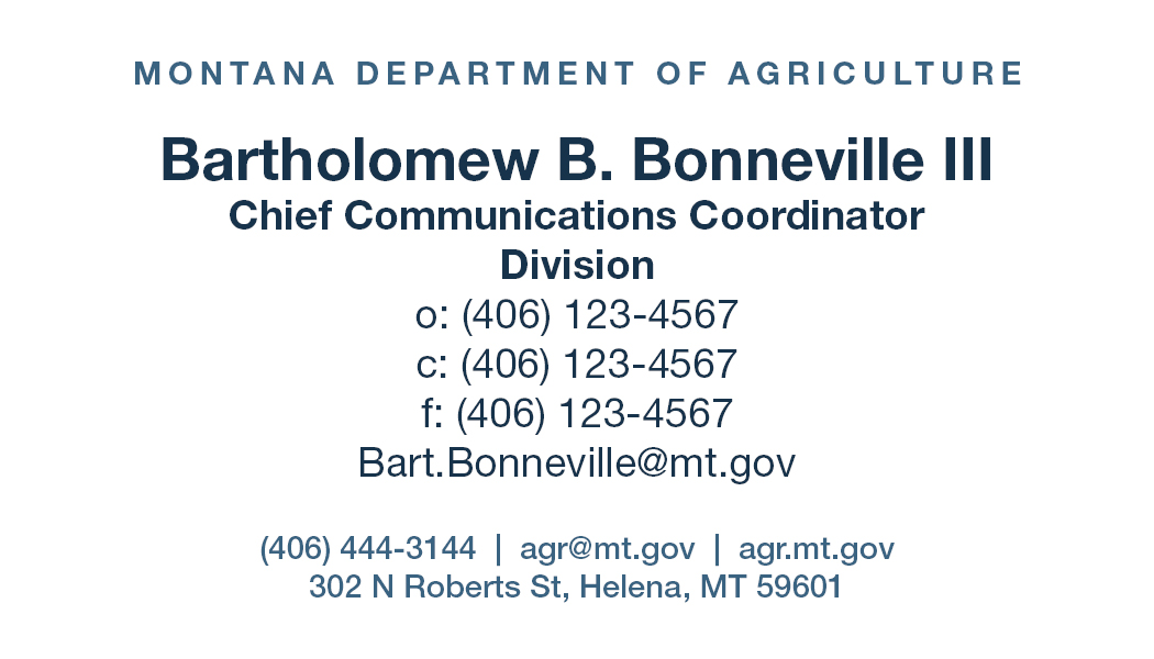 Business Card Template Montana Department of Agriculture Generic Option 1 Front