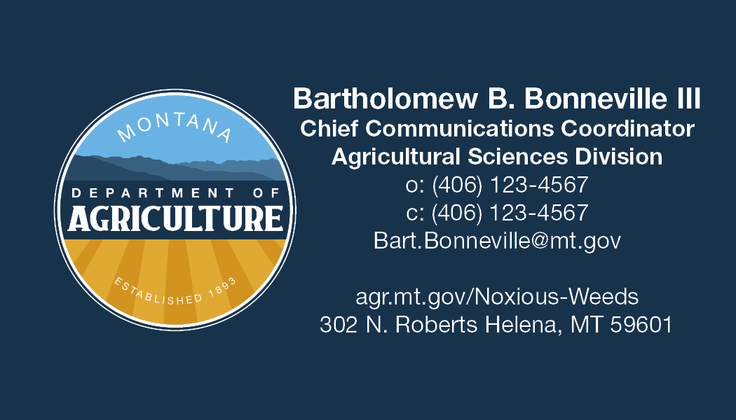 Business Card Template Montana Department of Agriculture Noxious Weeds Option 2 Front