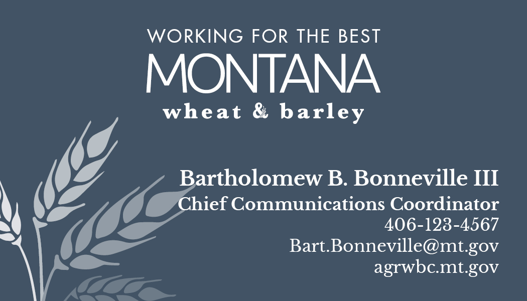 Business Card Template Montana Department of Agriculture Wheat and Barley Committee Option 3 Front