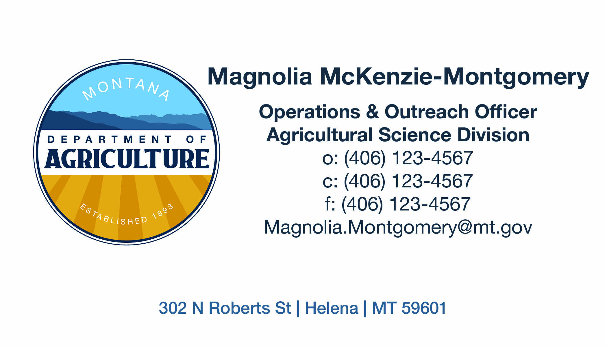 Business Card Template Montana Department of Agriculture Pest Enforcement Option 4 Front