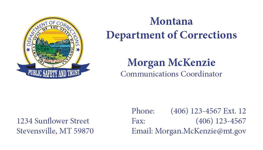 Business Card Template Montana Department of Corrections Option 2 Front
