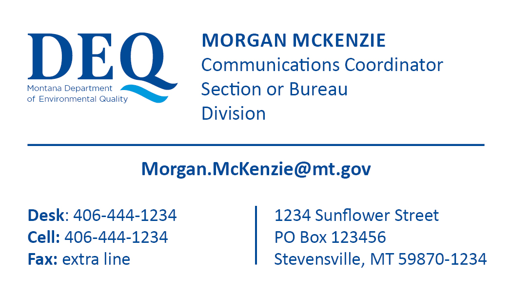 Business Card Template Montana Department of Environmental Quality Option 1 Front