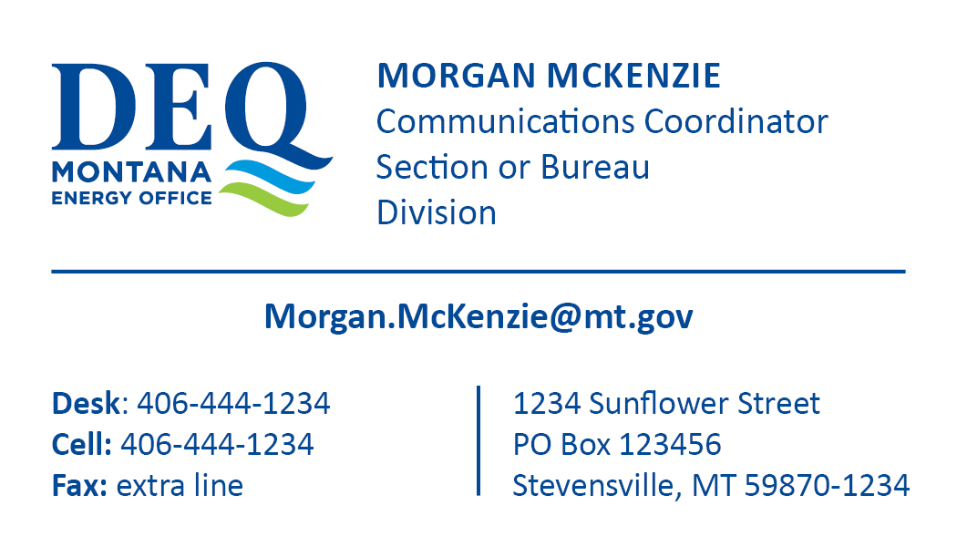 Business Card Template Montana Department of Environmental Quality Option 2 Front