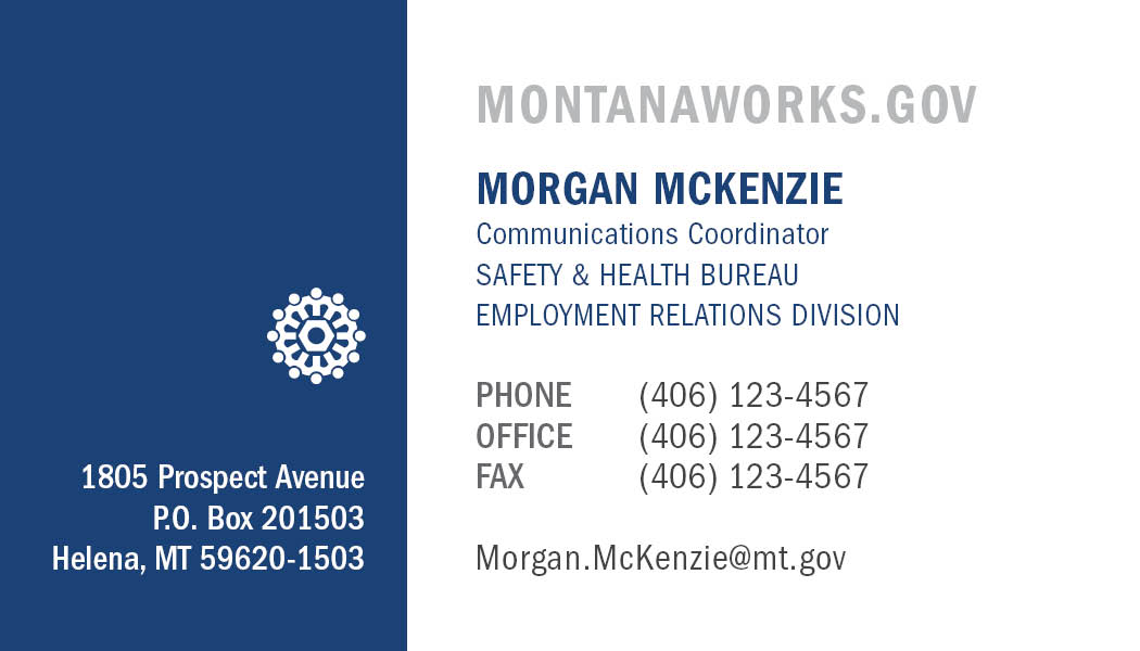 Business Card Template Montana Department of Labor and Industry Employment Relations Division Option 2 Front