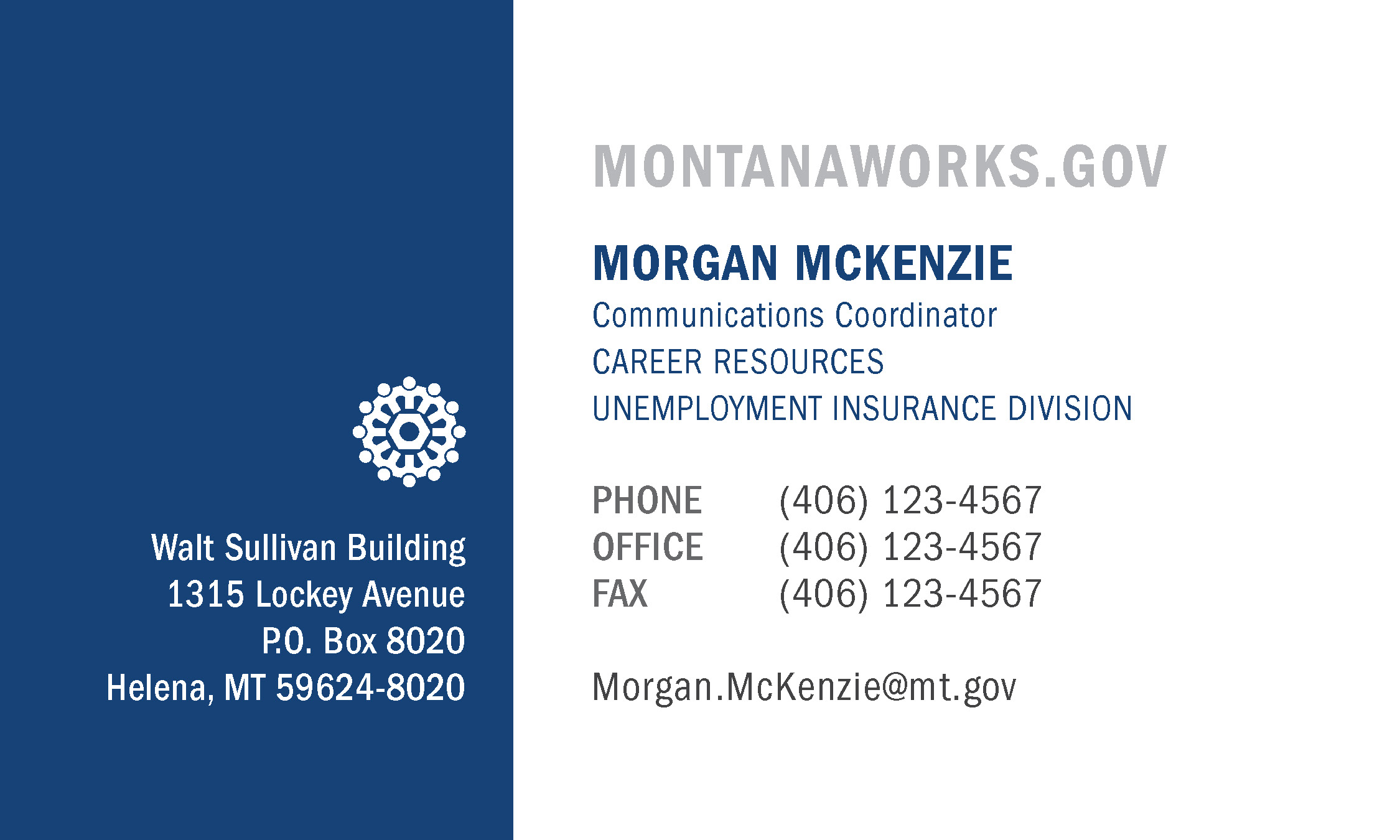 Business Card Template Montana Department of Labor and Industry Unemployment Insurance Division Option 3 Front