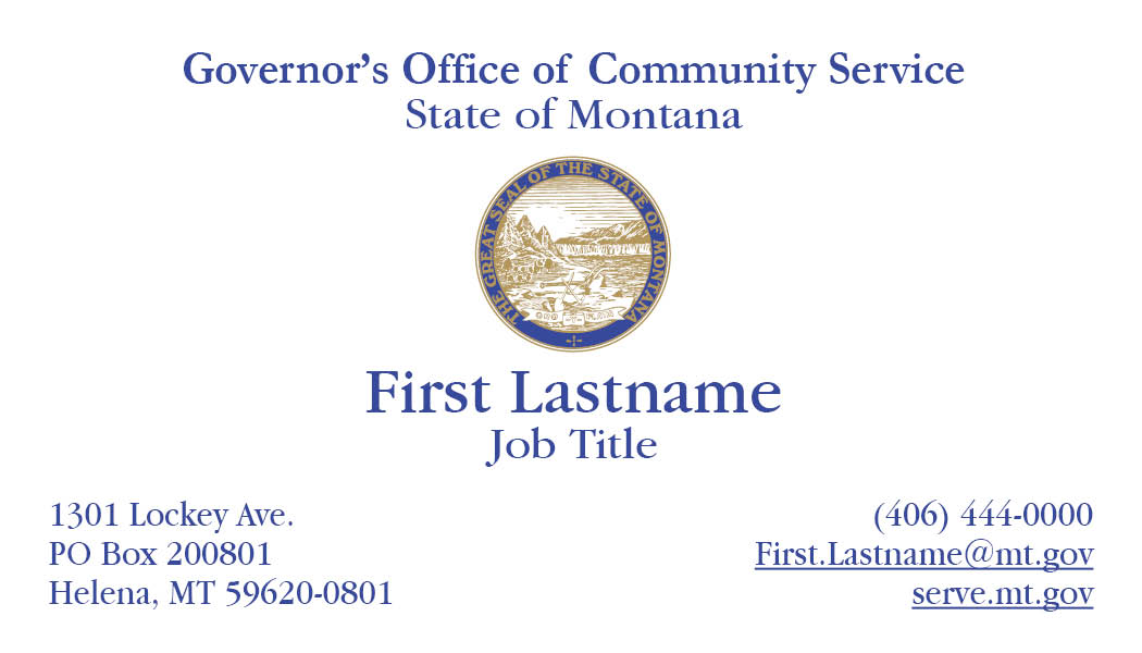 Business Card Template Montana Department of Labor and Industry Governor's Office of Community Service Option 5 Front