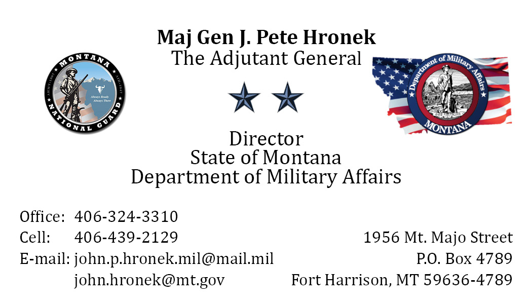 Business Card Template Montana Department of Military Affairs Option 1 Front