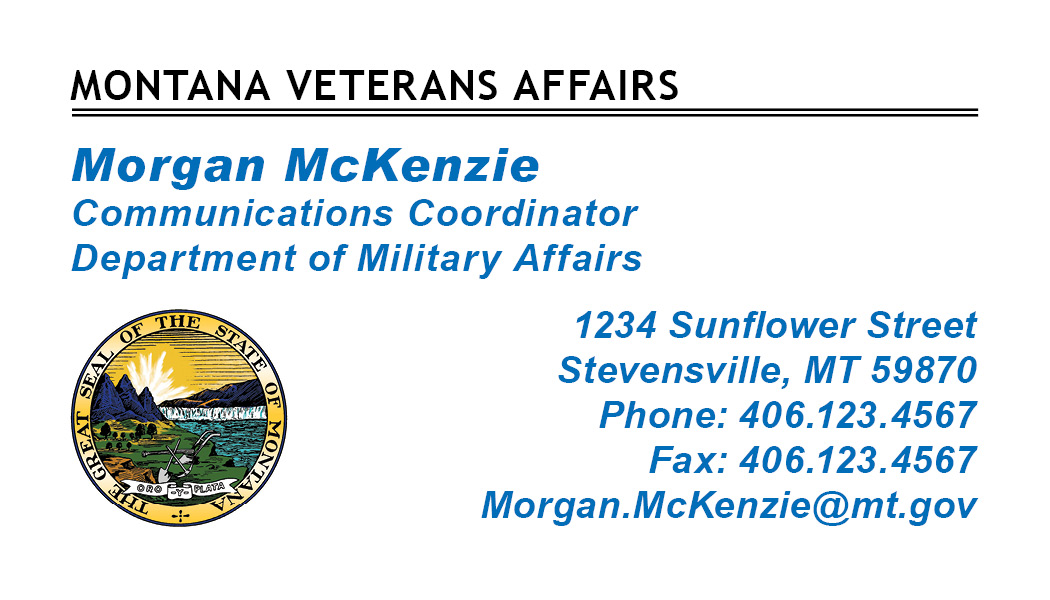 Business Card Template Montana Department of Military Affairs Option 3 Front