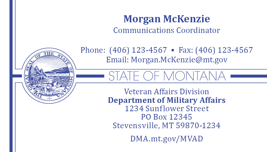 Business Card Template Montana Department of Military Affairs Option 4 Front