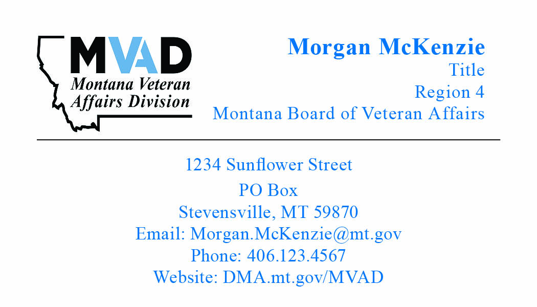 Business Card Template Montana Department of Military Affairs Option 5 Front