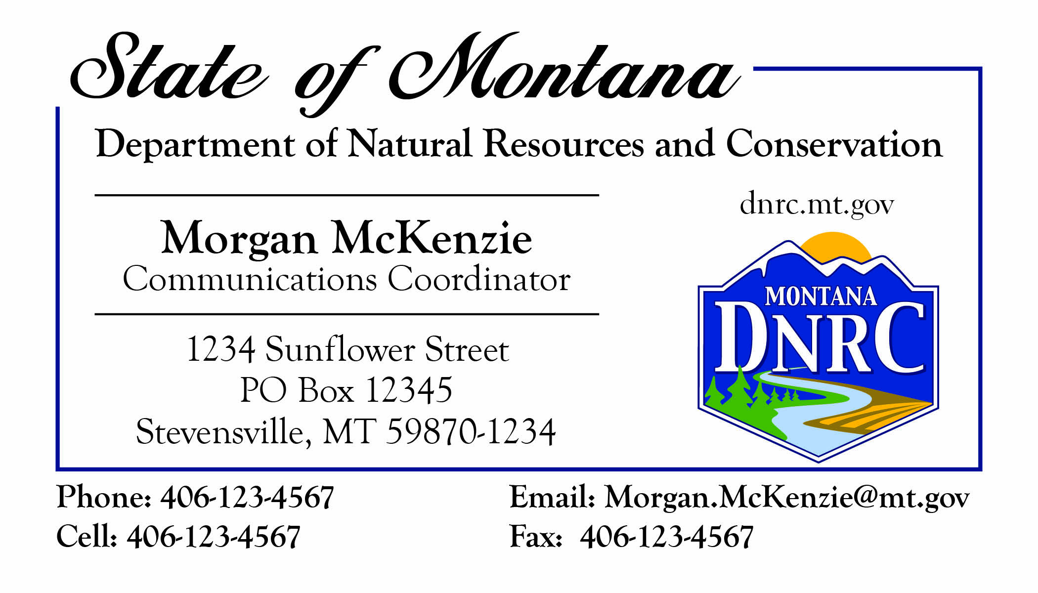Business Card Template Montana Department of Natrual Resources Option 1 Front