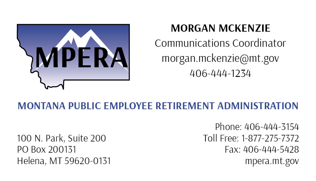 Business Card Template Montana Department of Administration Montana Public Employee Retirement Administration Option 12 Front