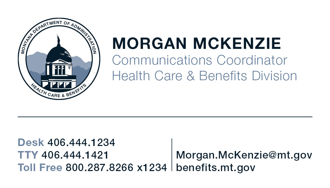 Business Card Template Montana Department of Administration Health Care and Benefits Division Option 4 Front