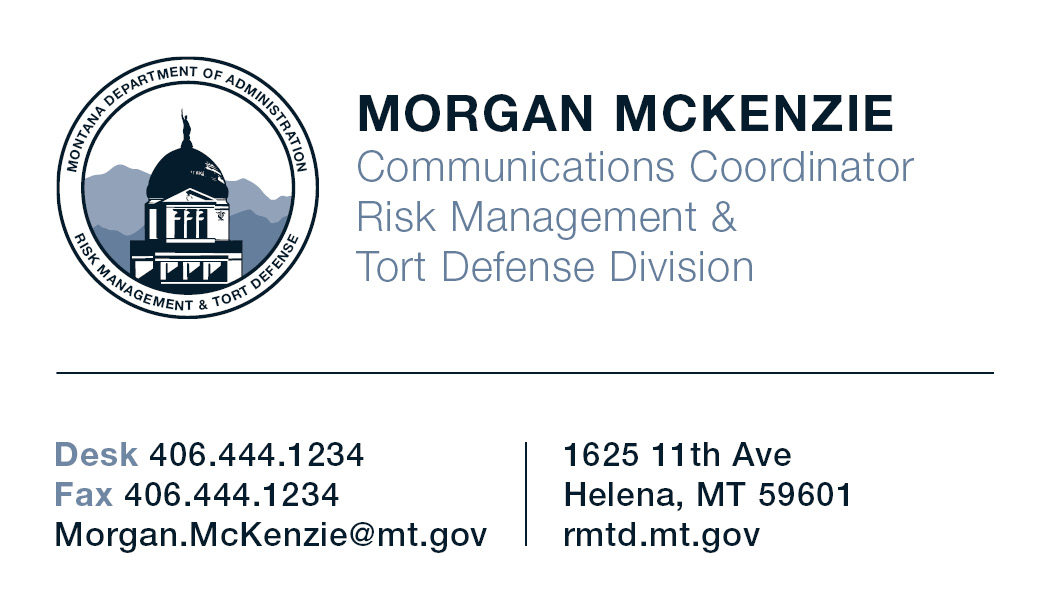 Business Card Template Montana Department of Administration Risk Management and Tort Defense Option 6 Front