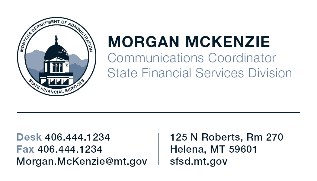 Business Card Template Montana Department of Administration State Financial Services Option 7 Front