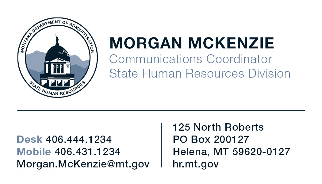 Business Card Template Montana Department of Administration State Human Resources Option 9 Front
