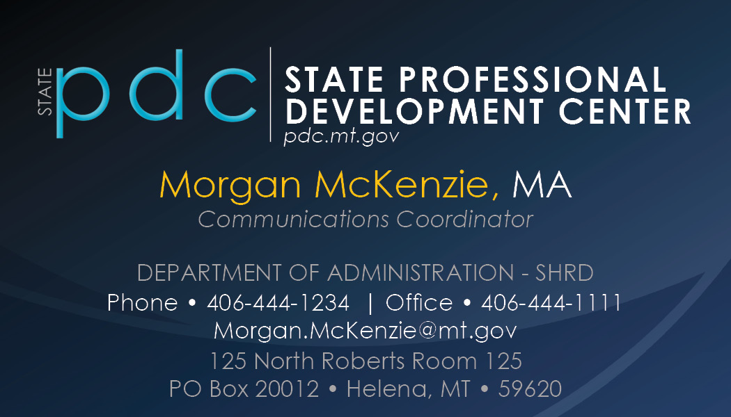 Business Card Template Montana Department of Administration Professional Development Center Option 10 Back