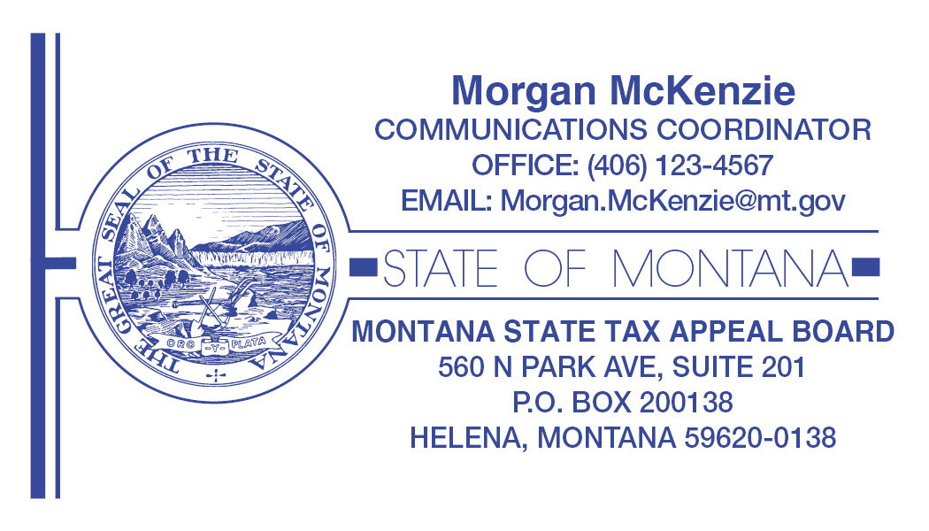 Business Card Template Montana Department of Administration Tax Appeal Board Option 11 Front