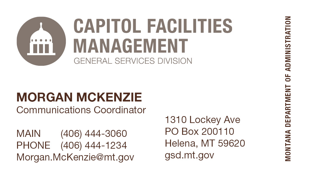 Business Card Template Montana Department of Administration Capitol Facilites Management Option 14 Front