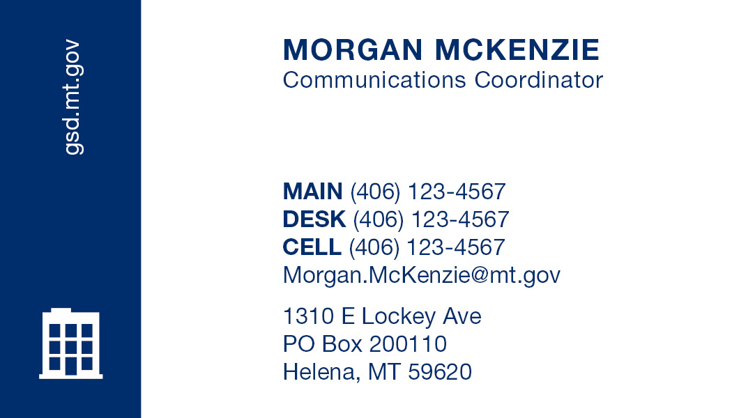 Business Card Template Montana Department of Administration Real Property and Leasing Option 16 Front