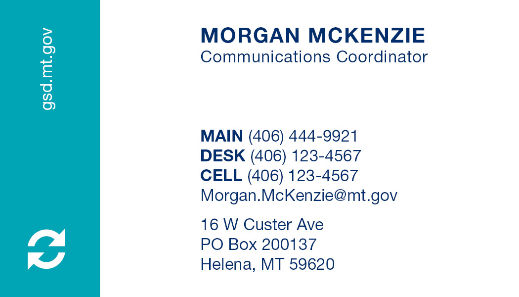 Business Card Template Montana Department of Administration Surplus Property and Recycling Option 17 Front