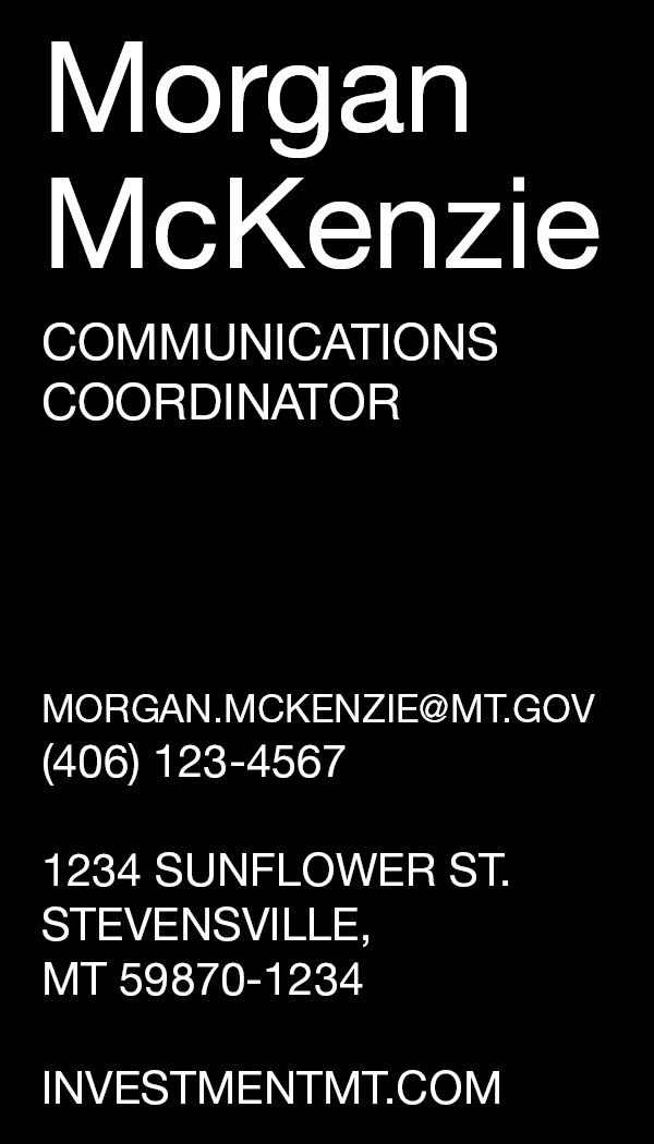 Business Card Template Montana Department of Commerce Montana Board of Investments Back