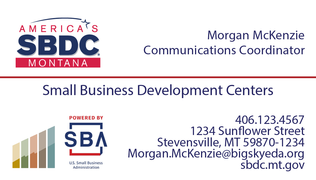 Business Card Template Montana Department of Commerce Small Business Development Centers Front