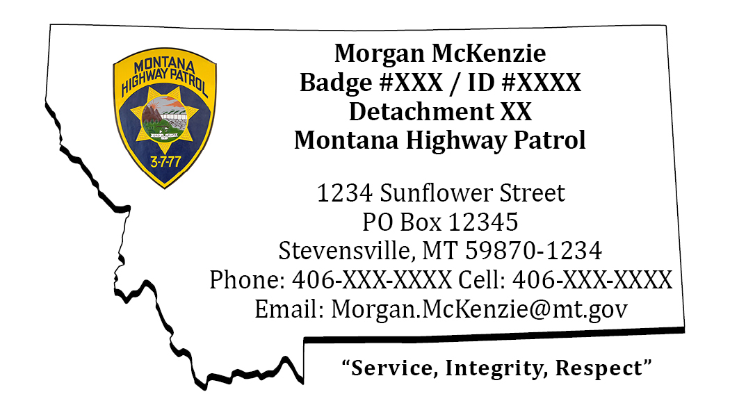 Business Card Template Montana Department of Justice Highway Patrol Option 4 Front