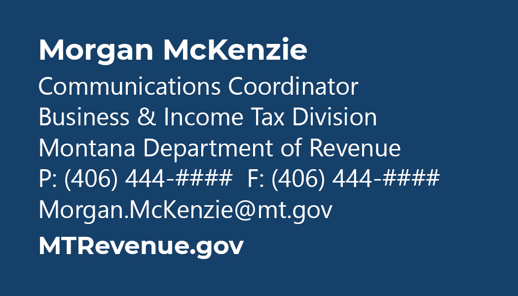 Business Card Template Montana Department of Revenue Business Income Tax Division Option 2 Front