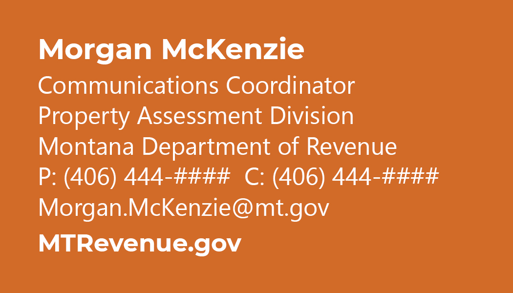 Business Card Template Montana Department of Revenue Property Assessment Division Option 4 Front