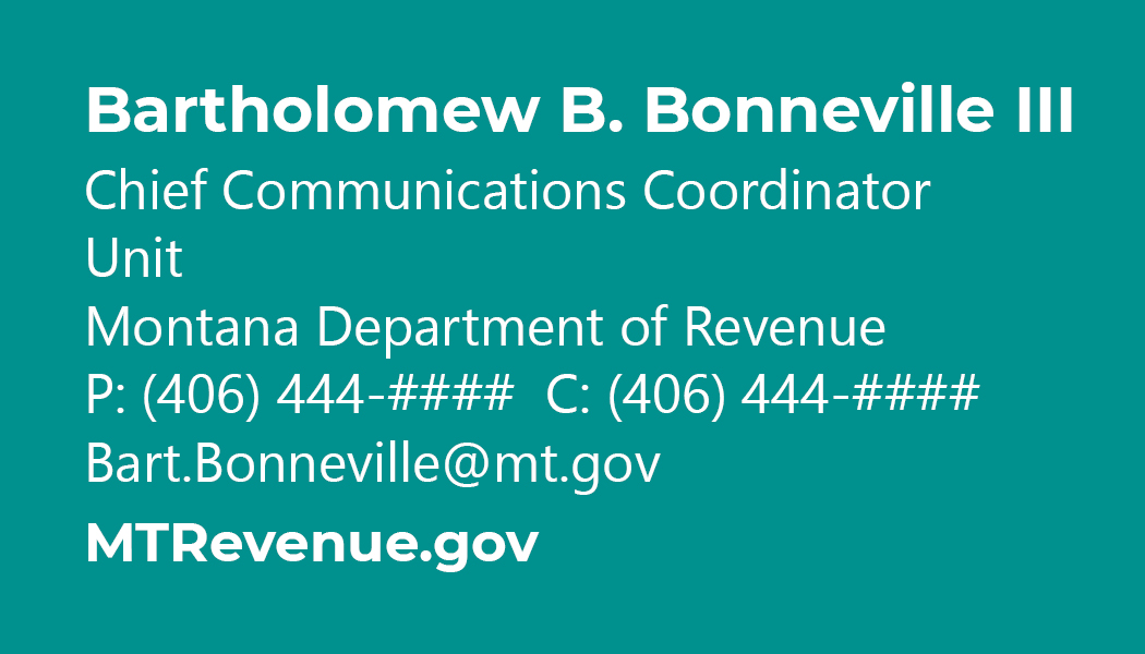 Business Card Template Montana Department of Revenue Option 5 Front