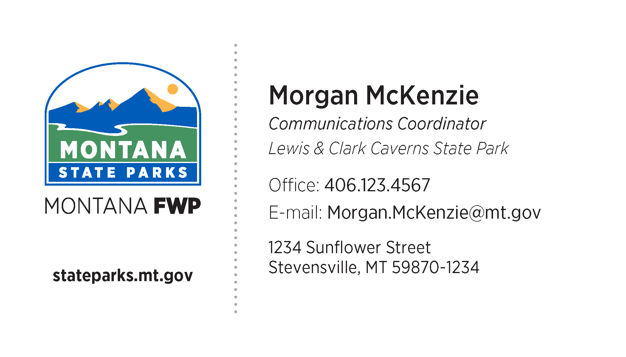 Business Card Template Montana Fish, Wildlife and Parks Parks Division Option 3 Front