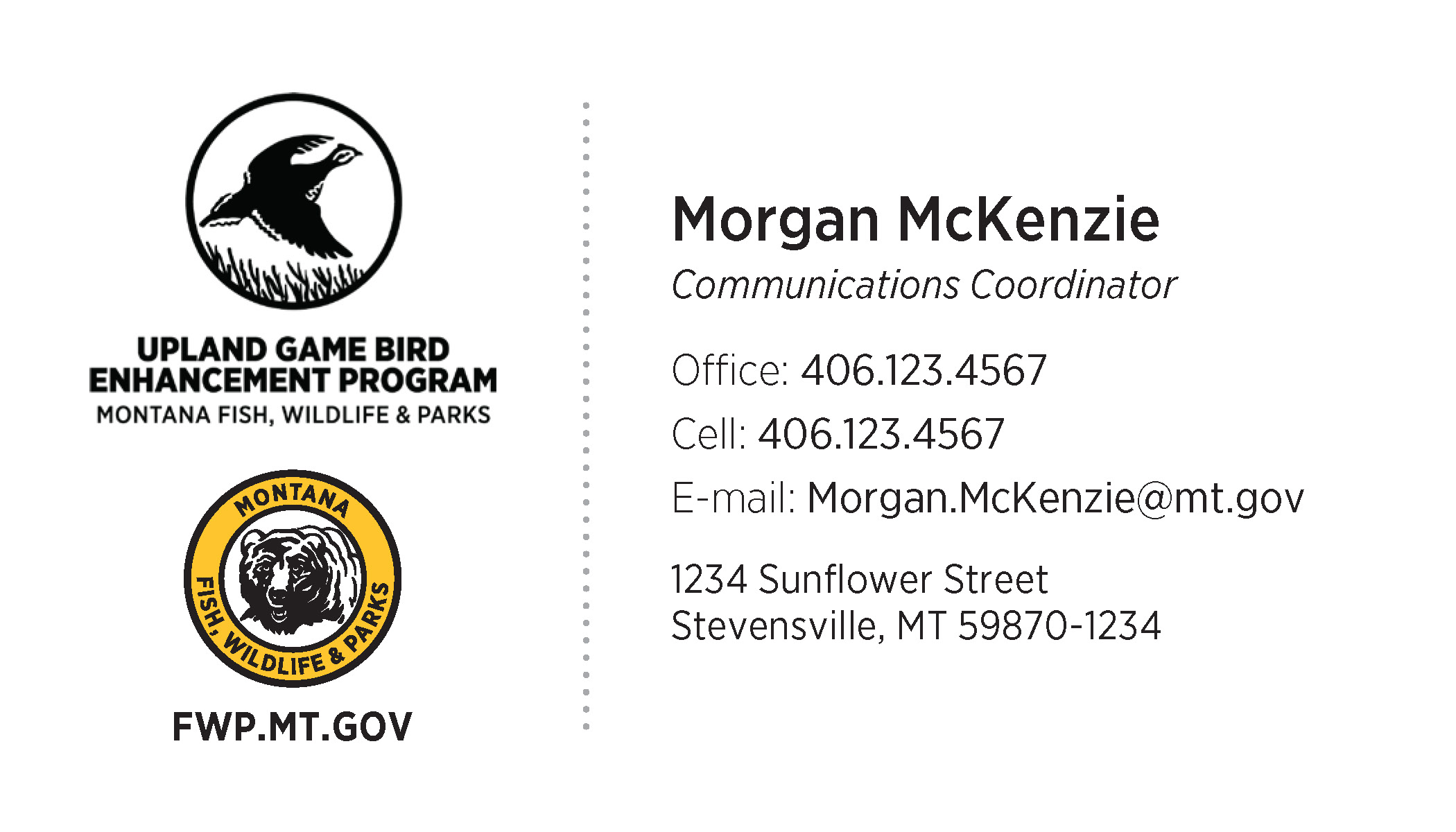 Business Card Template Montana Fish, Wildlife and Parks UBGEP Option 4 Front