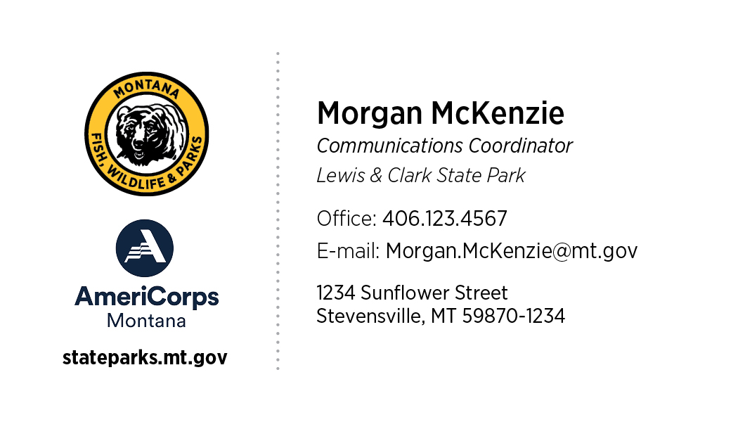 Business Card Template Montana Fish, Wildlife and Parks Americorps Option 5 Front
