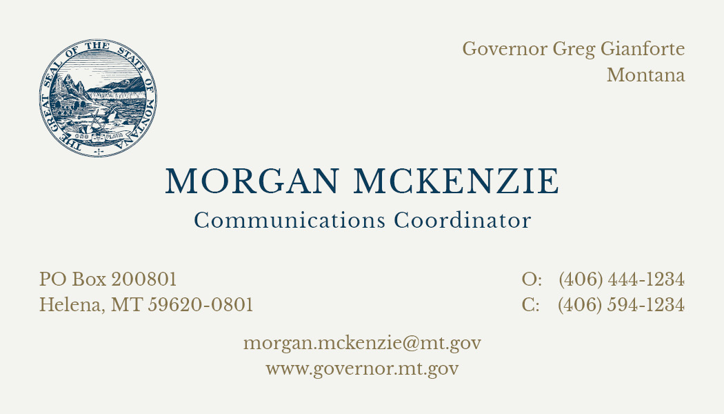 Business Card Template Montana Governor's Office Option 1 Front
