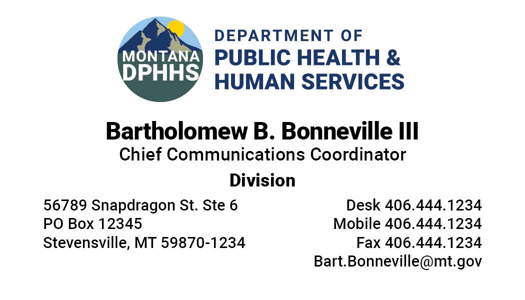 Business Card Template Montana Department of Health and Human Services Option 1 Front