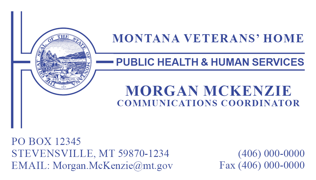 Business Card Template Montana Department of Health and Human Services Veterans Home Option 3 Front