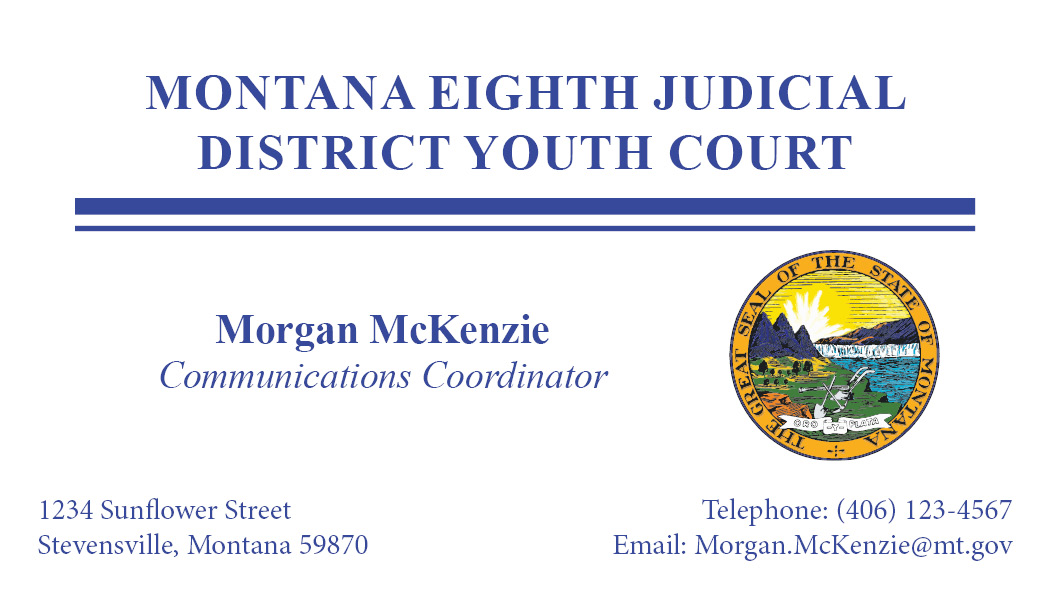 Business Card Template Montana 8th Judicial District Youth Court Option 2 Front