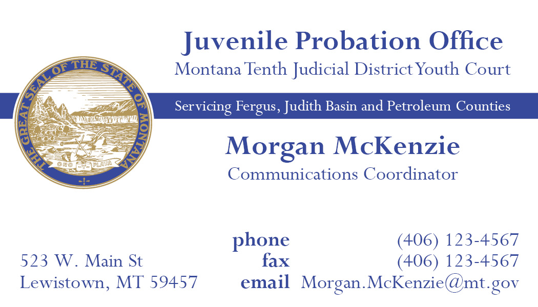 Business Card Template Montana 10th Judicial District Youth Court Option 3 Front