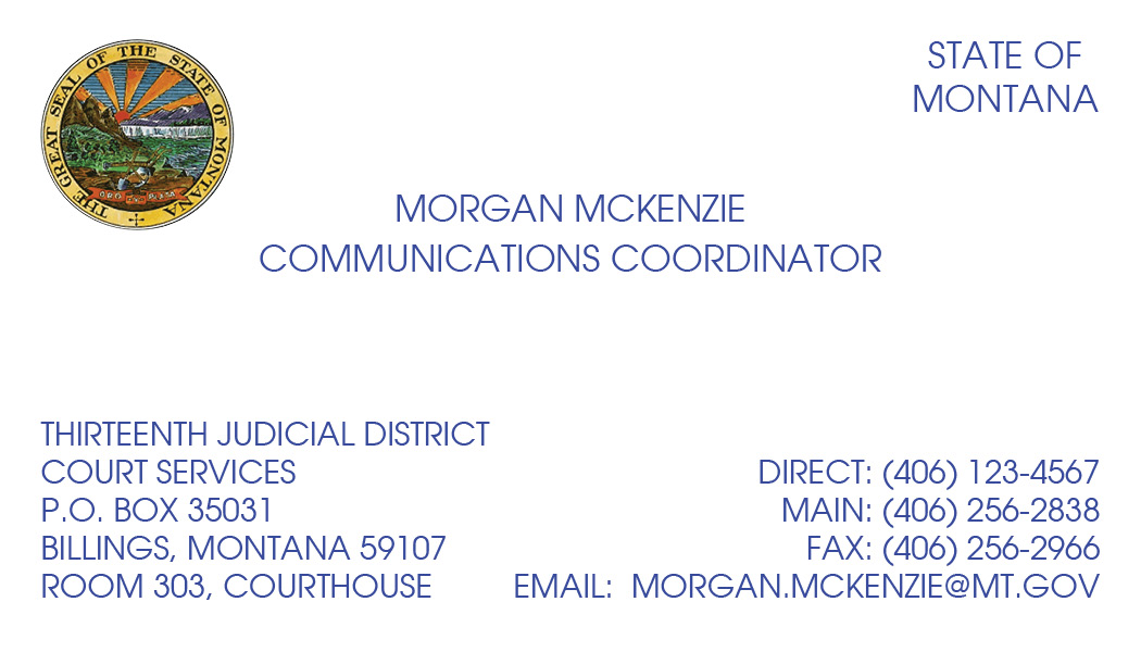 Business Card Template Montana 13th Judicial District Option 4 Front