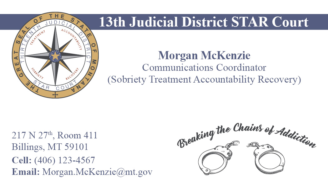 Business Card Template Montana 13 Judicial District STAR Court Option 5 Front