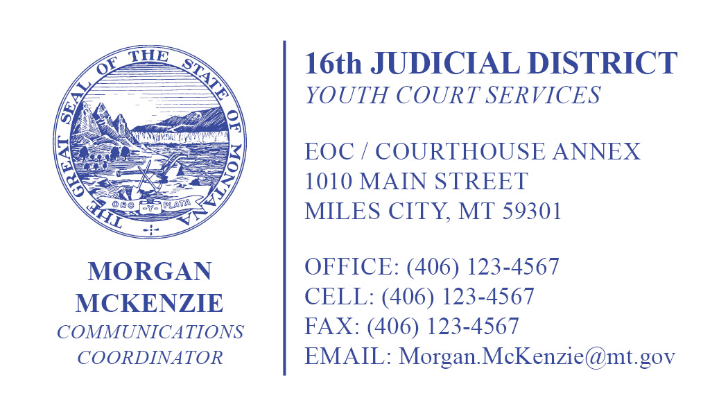 Business Card Template Montana 16th Judicial District Youth Court Option 6 Front