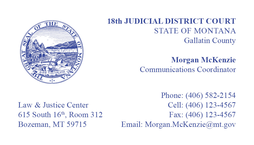 Business Card Template Montana 18th Judicial District Court Option 7 Front