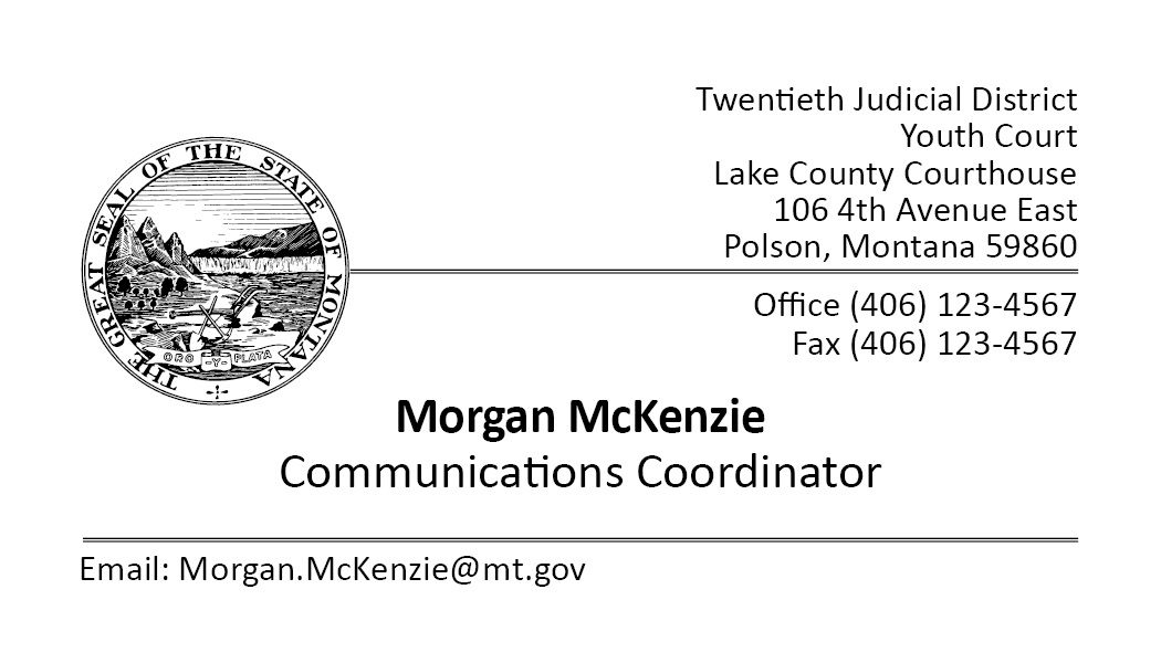 Business Card Template Montana 20th Judicial District Youth Court Option 8 Front