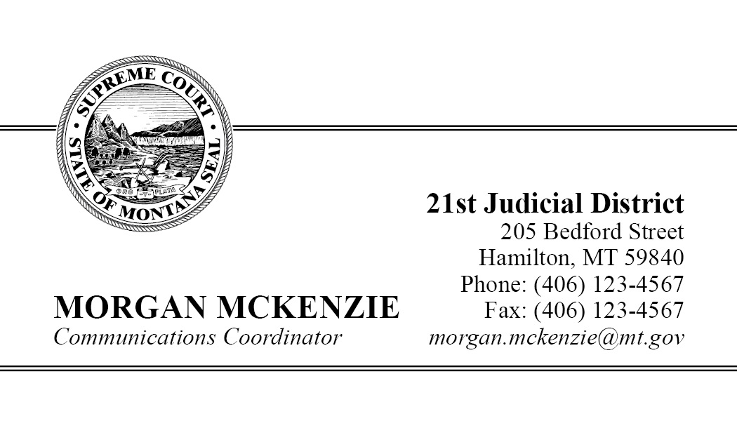 Business Card Template Montana 21th Judicial District Youth Court Option 9 Front