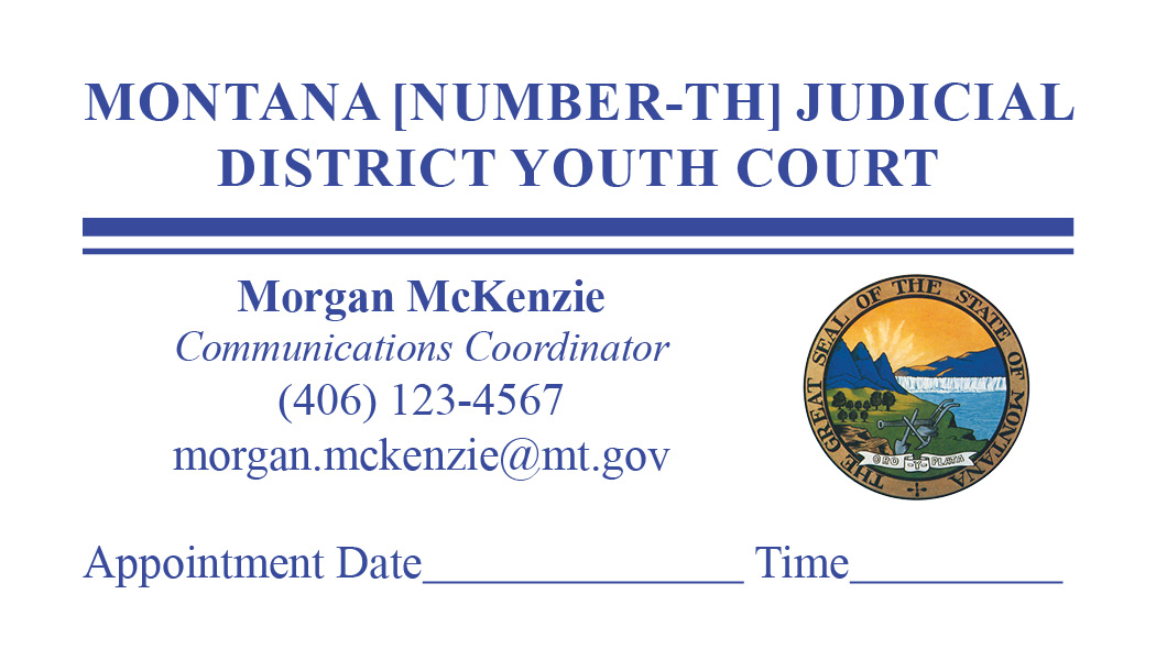 Business Card Template Montana Generic Judicial District Youth Court Option 10 Front