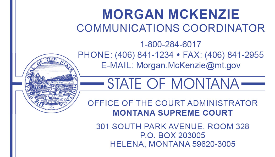 Business Card Template Montana Supreme Court Office of the Court Administrator Option 11 Front
