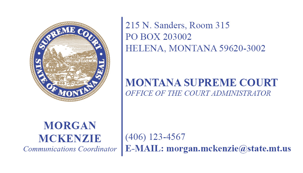 Business Card Template Montana Supreme Court Office of the Court Administrator Option 12 Front