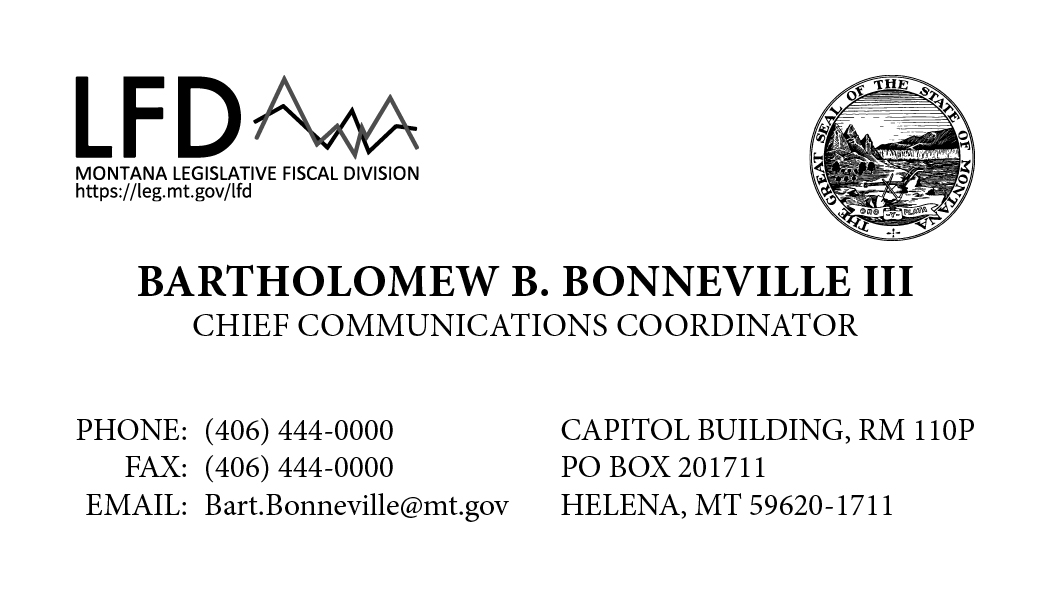 Business Card Template Montana Legislative Fiscal Division Option 2 Front